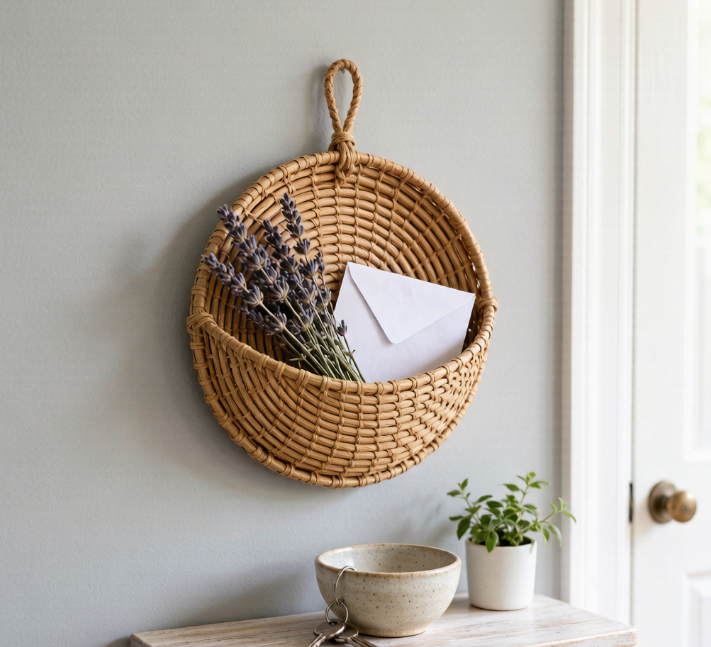 Round Rattan Wall Storage Basket