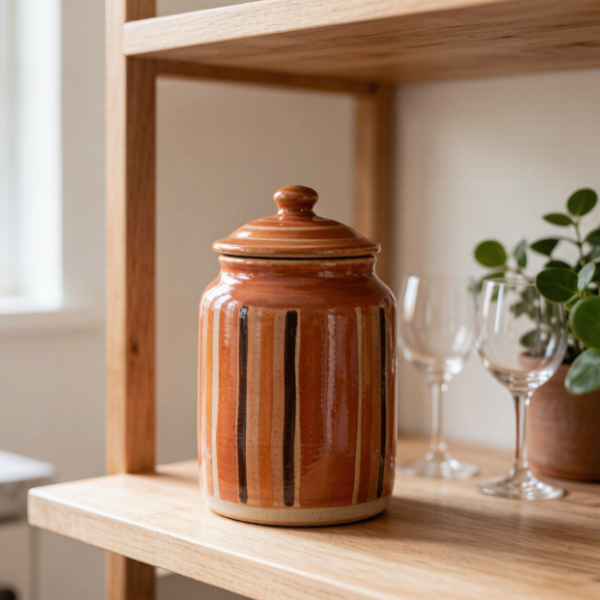 Ceramic Striped Storage Jar with Lid